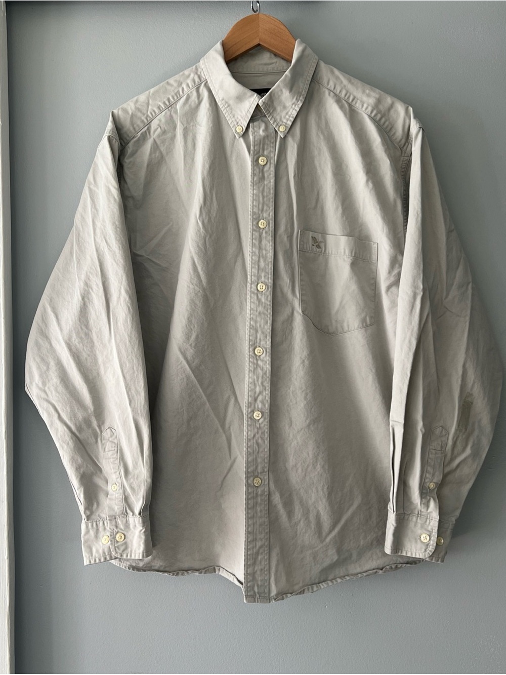 Vintage Eddie Bauer Shirt Men's L Gray Long Sleeve Button Down Embroidered Goose